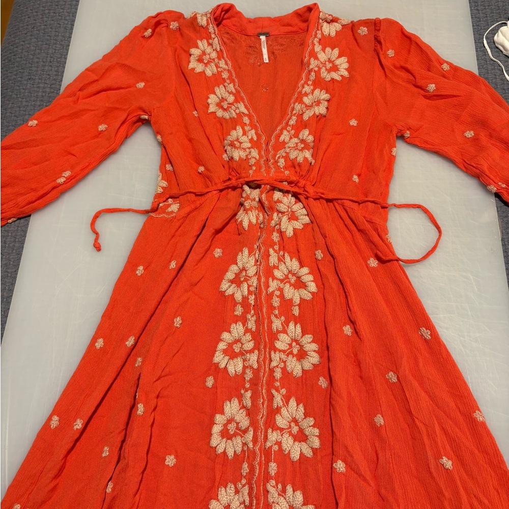 Free people Floral Embroidered Dress - orange